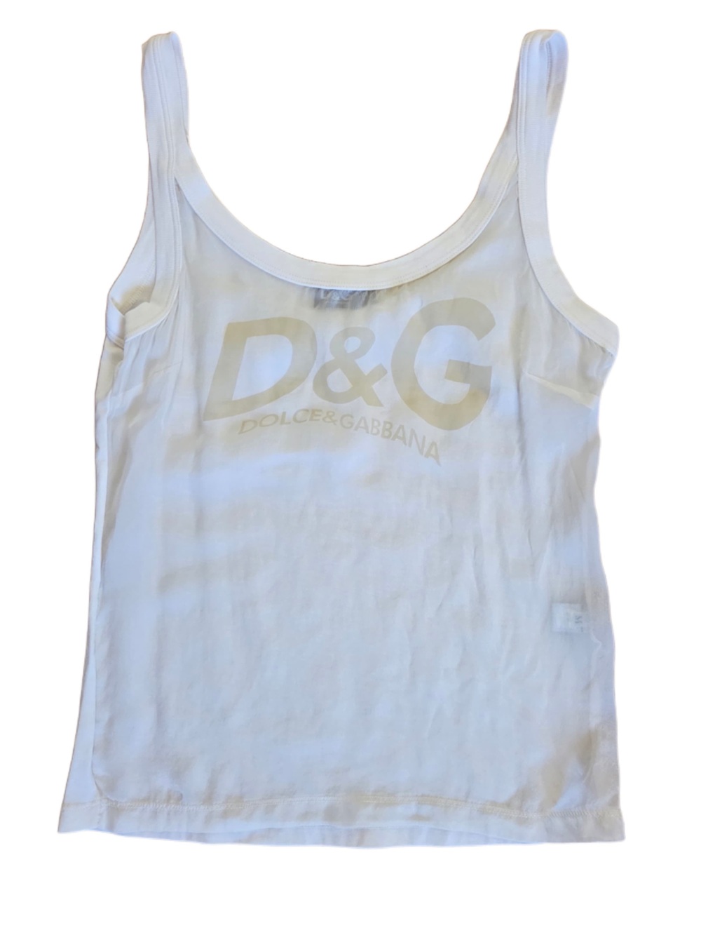 Dolce & Gabbana White D&G Logo Women’s Sheer and Cotton Blend Tank Top